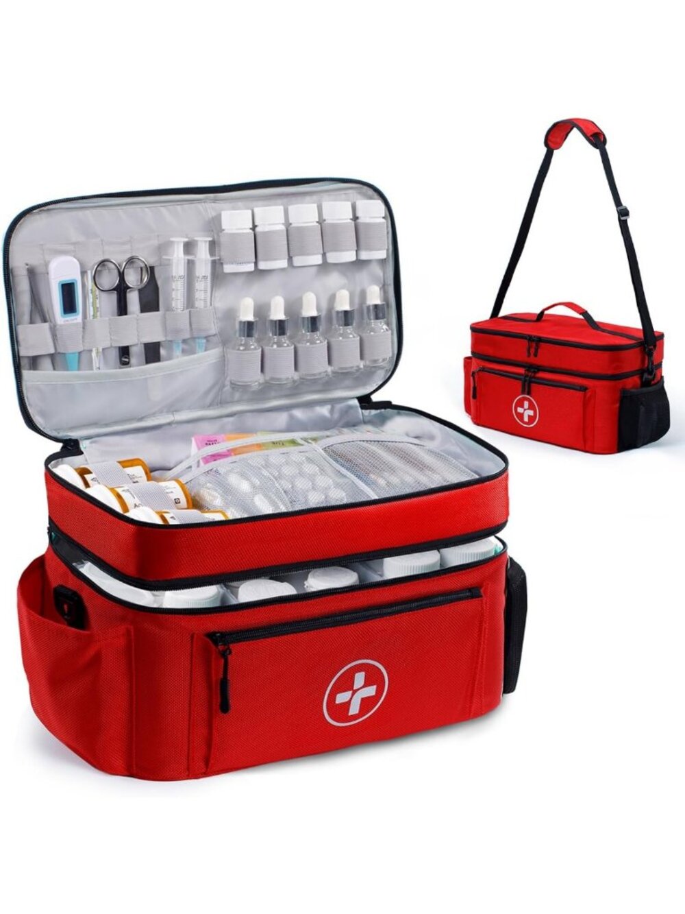 Large Travel Medicine Organizer Bag | Pill Bottle & First Aid Kit Storage Case